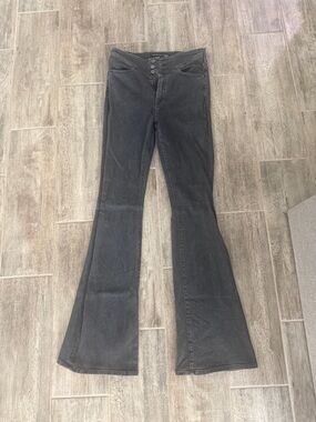 Veronica Beard Black Flare Jeans with Button Front